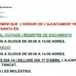 Horaris de l’Ajuntament durant els dies de Setmana Santa